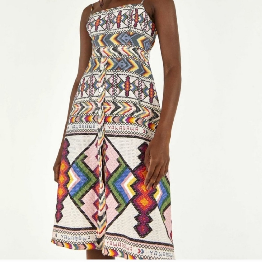 FARM Rio amulet midi dress multicolor tie Medium M